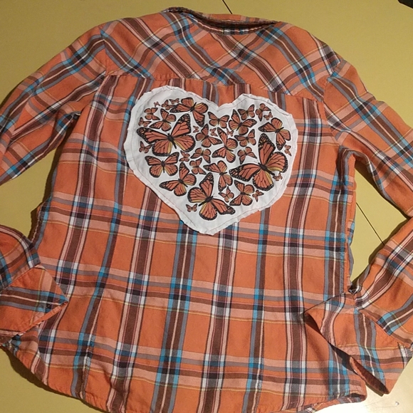 Upcycled Tops - Upcycled Monarch Butterfly Flannel Shirt M OOAK